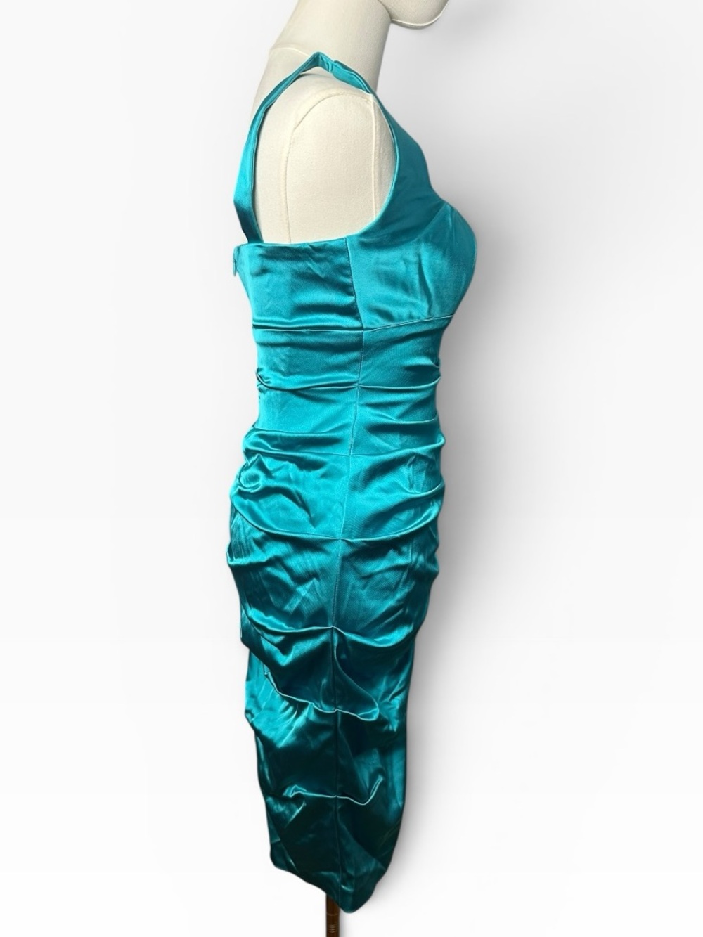Vintage 90s Caché Ruched Satin Bodycon Dress Size 4 Made in USA - Picture 6 of 9